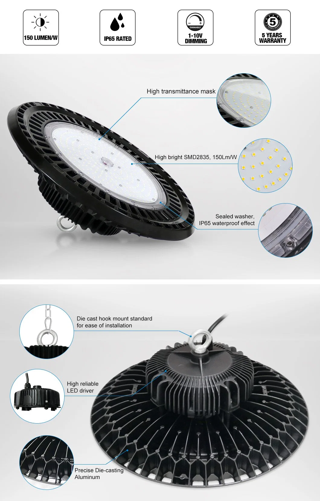 IP65 Industrial 60W 80W 100W 150W High Bay LED Lighting